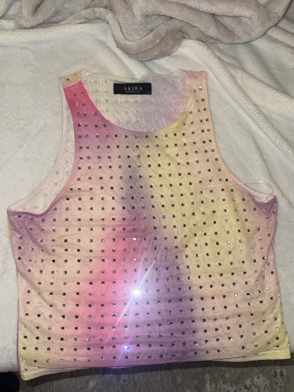 AKIRA Pastel Tie-Dye Studded Crop Tank - Pink, Yellow, Purple